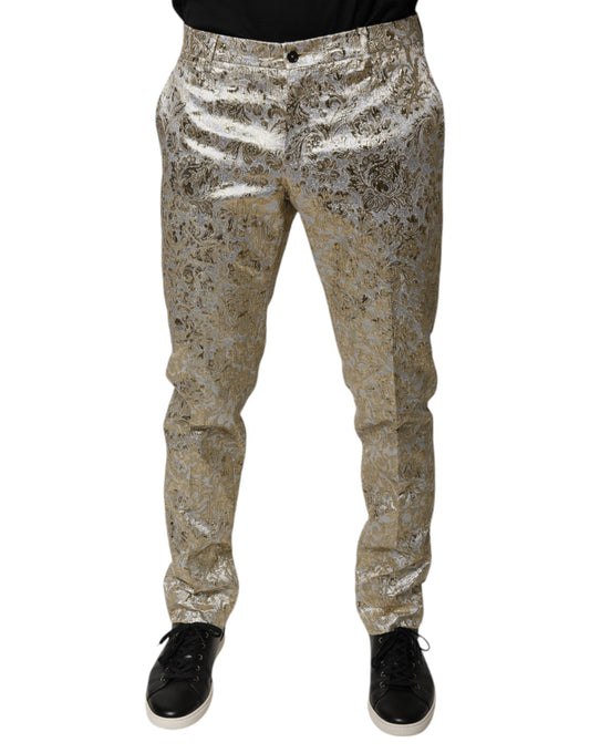Dolce & Gabbana Gold Floral Jacquard Men Dress Pants Dolce & Gabbana