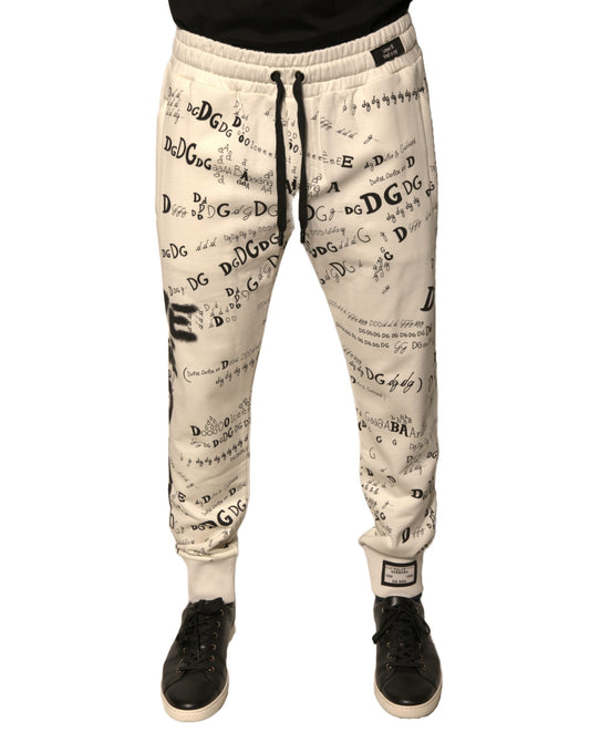Dolce & Gabbana White Printed Cotton Jogger Sweatpants Pants Dolce & Gabbana