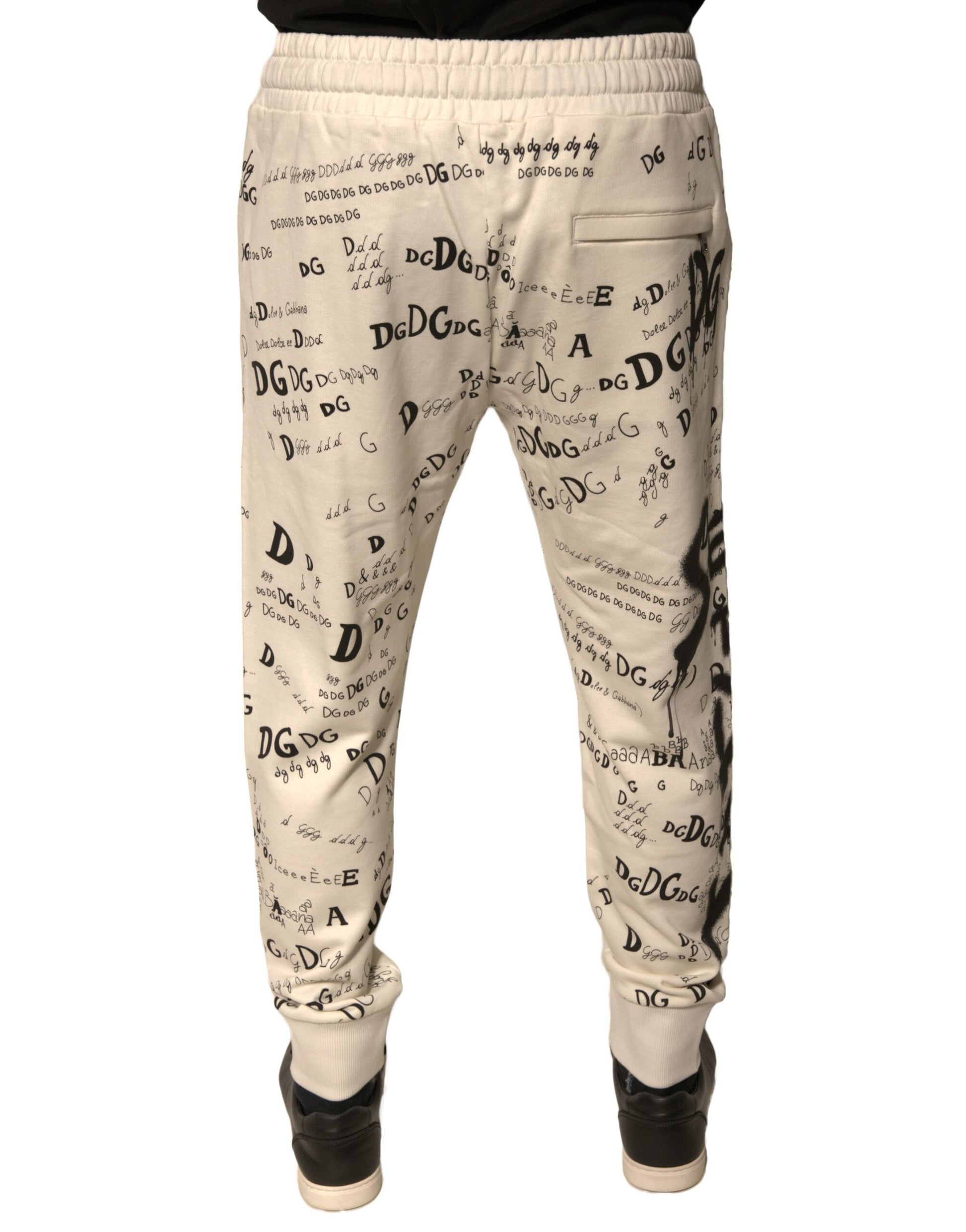 Dolce & Gabbana White Printed Cotton Jogger Sweatpants Pants Dolce & Gabbana