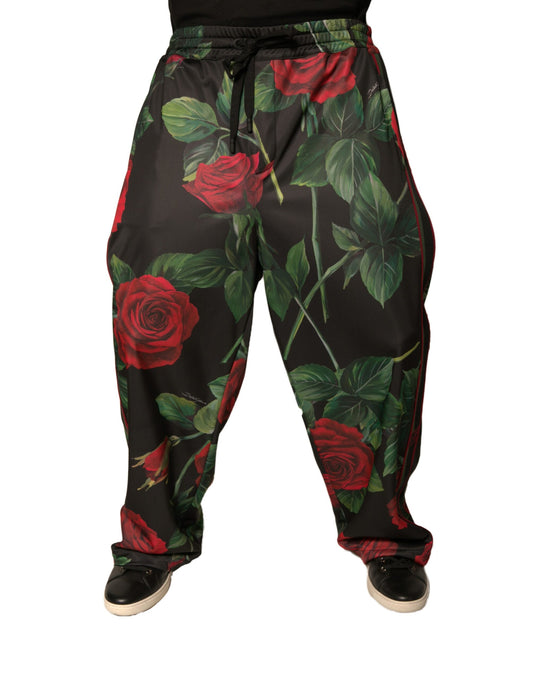 Dolce & Gabbana Black Floral Polyester Jogger Sweatpants Pants Dolce & Gabbana