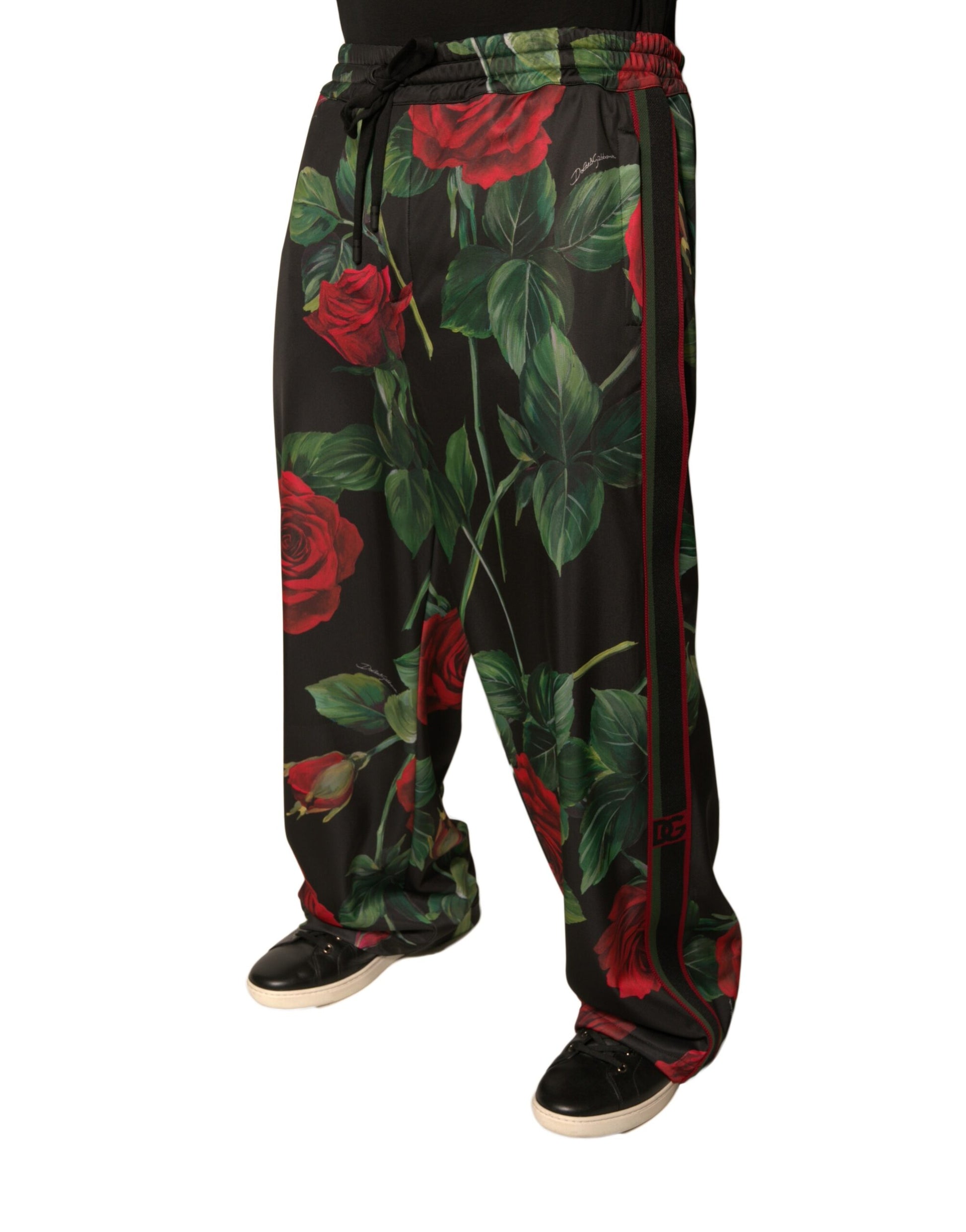 Dolce & Gabbana Black Floral Polyester Jogger Sweatpants Pants Dolce & Gabbana