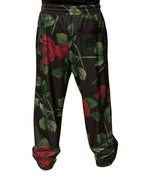 Dolce & Gabbana Black Floral Polyester Jogger Sweatpants Pants - Eljoys Fashion 