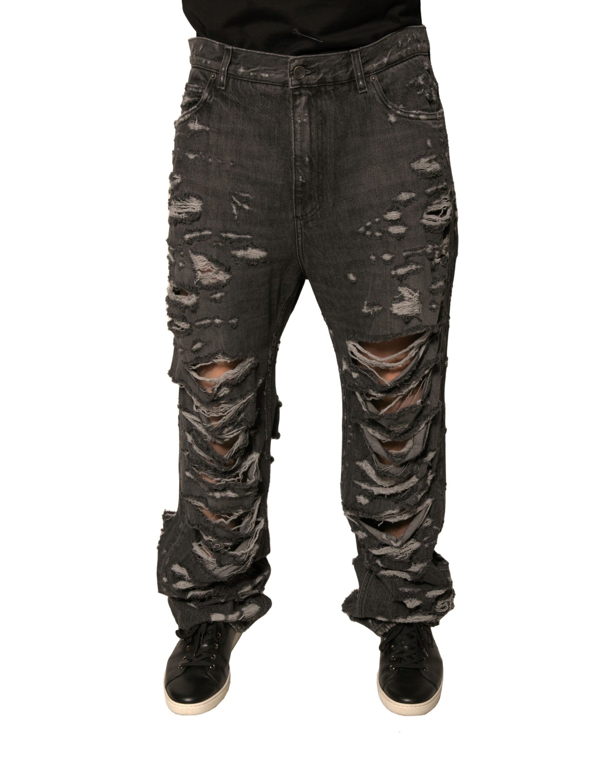 Dolce & Gabbana Gray Tattered Cotton Straight Men Denim Jeans Dolce & Gabbana
