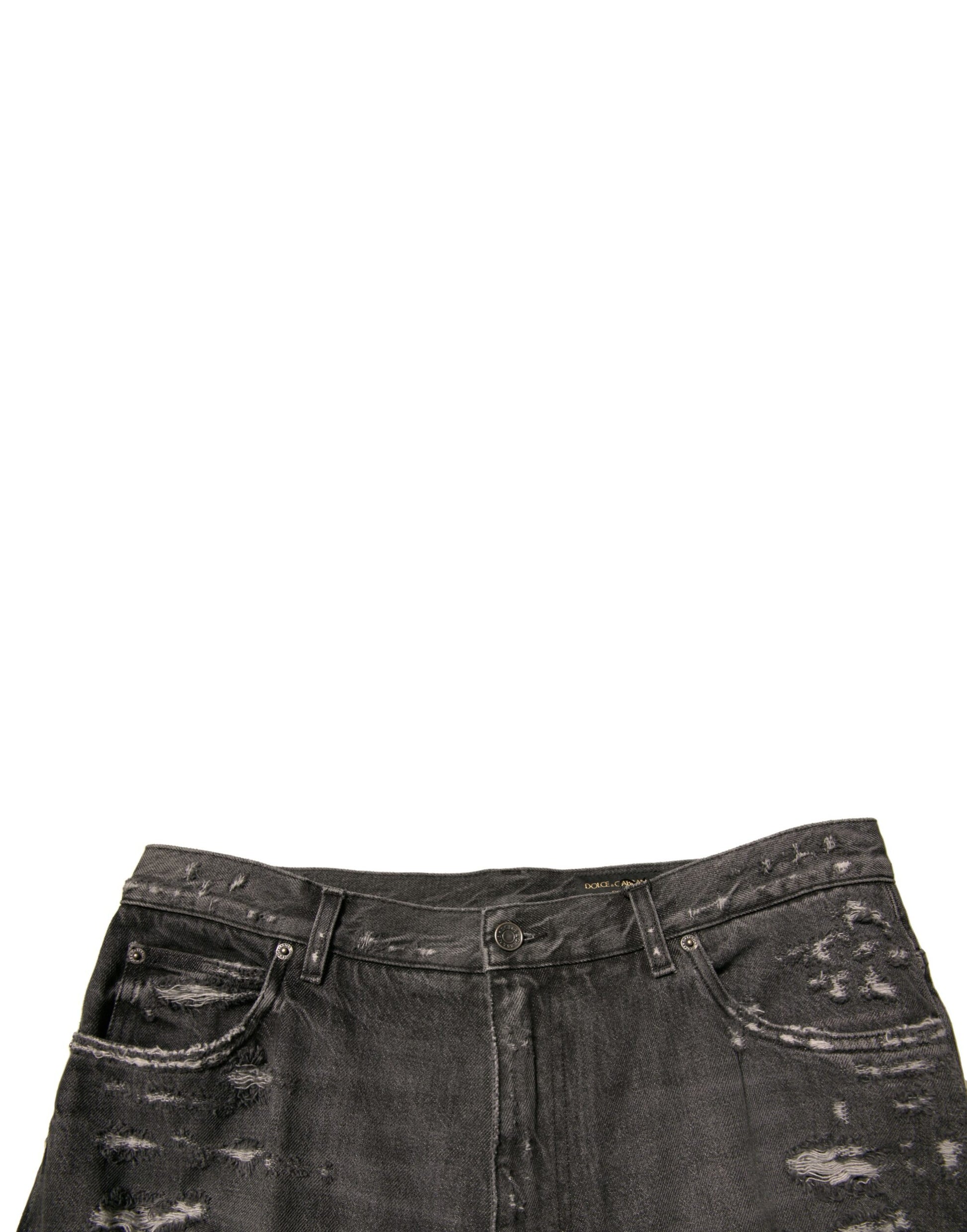 Dolce & Gabbana Gray Tattered Cotton Straight Men Denim Jeans Dolce & Gabbana