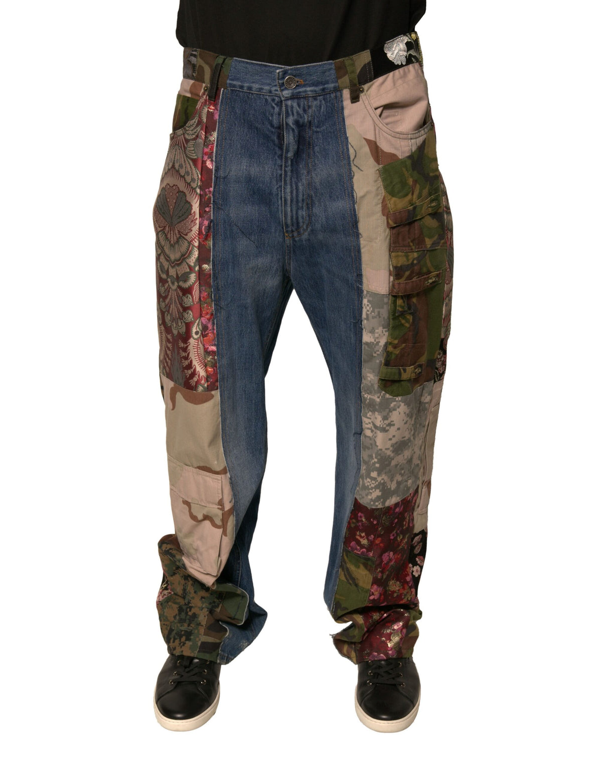 Dolce & Gabbana Blue Patchwork Cotton Straight Denim Jeans - Eljoys Fashion 