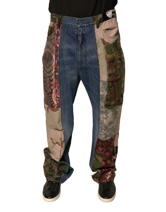 Dolce & Gabbana Blue Patchwork Cotton Straight Denim Jeans Dolce & Gabbana