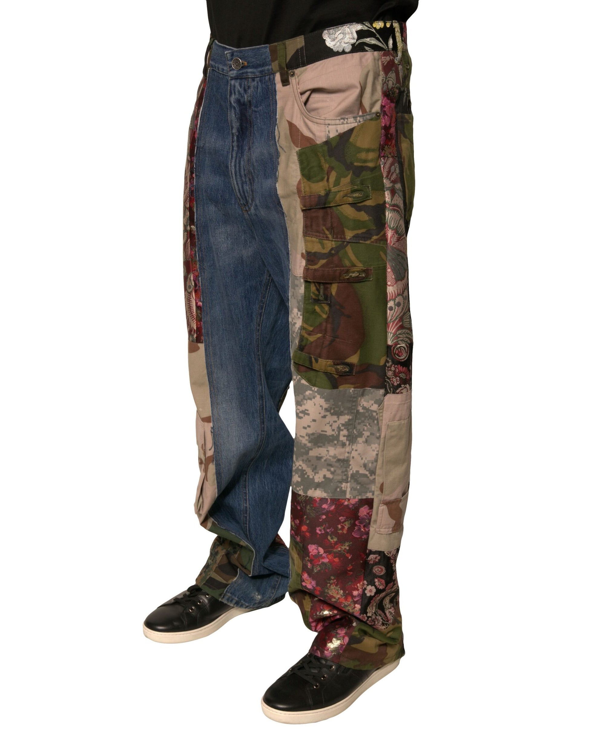 Dolce & Gabbana Blue Patchwork Cotton Straight Denim Jeans Dolce & Gabbana