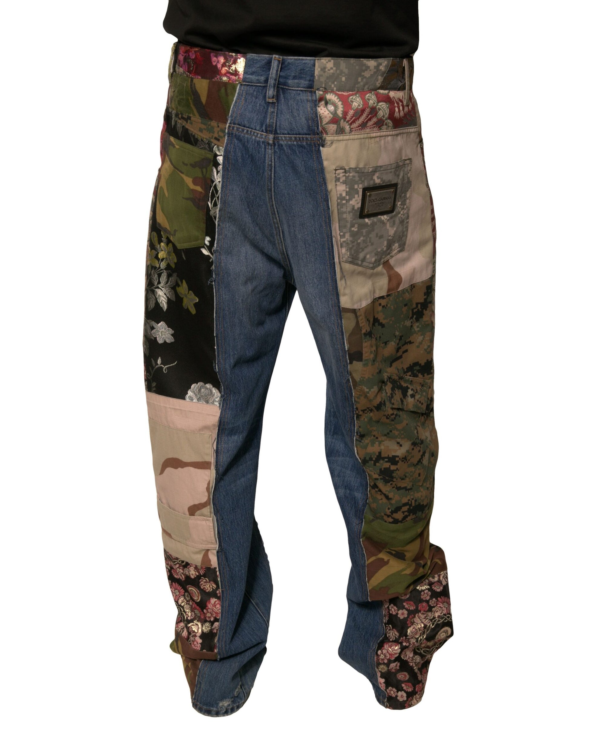 Dolce & Gabbana Blue Patchwork Cotton Straight Denim Jeans Dolce & Gabbana