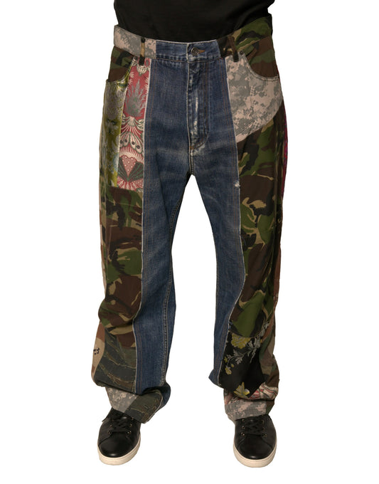 Dolce & Gabbana Blue Patchwork Cotton Straight Denim Jeans Dolce & Gabbana