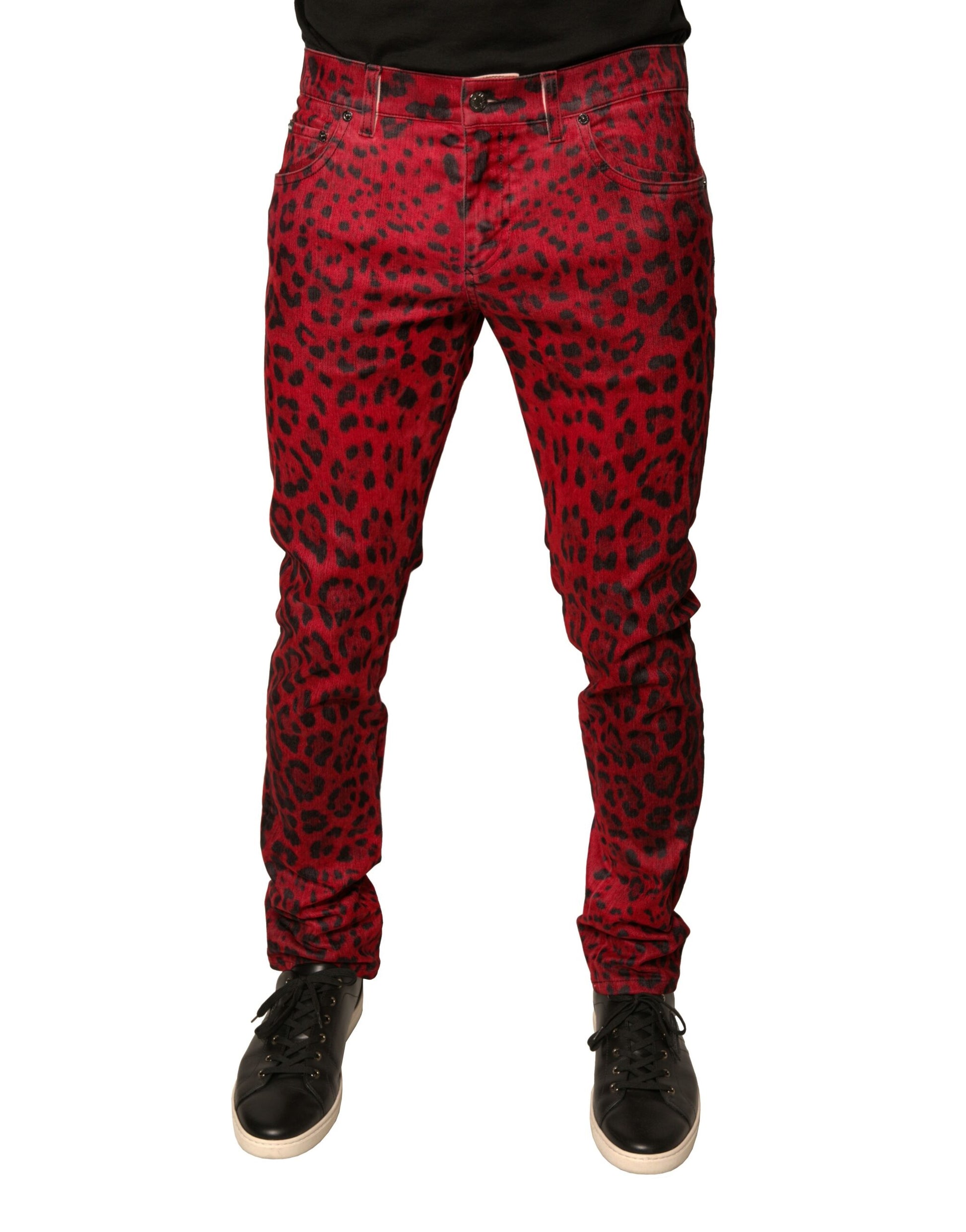 Dolce & Gabbana Red Leopard Cotton Stretch Skinny Denim Jeans Dolce & Gabbana