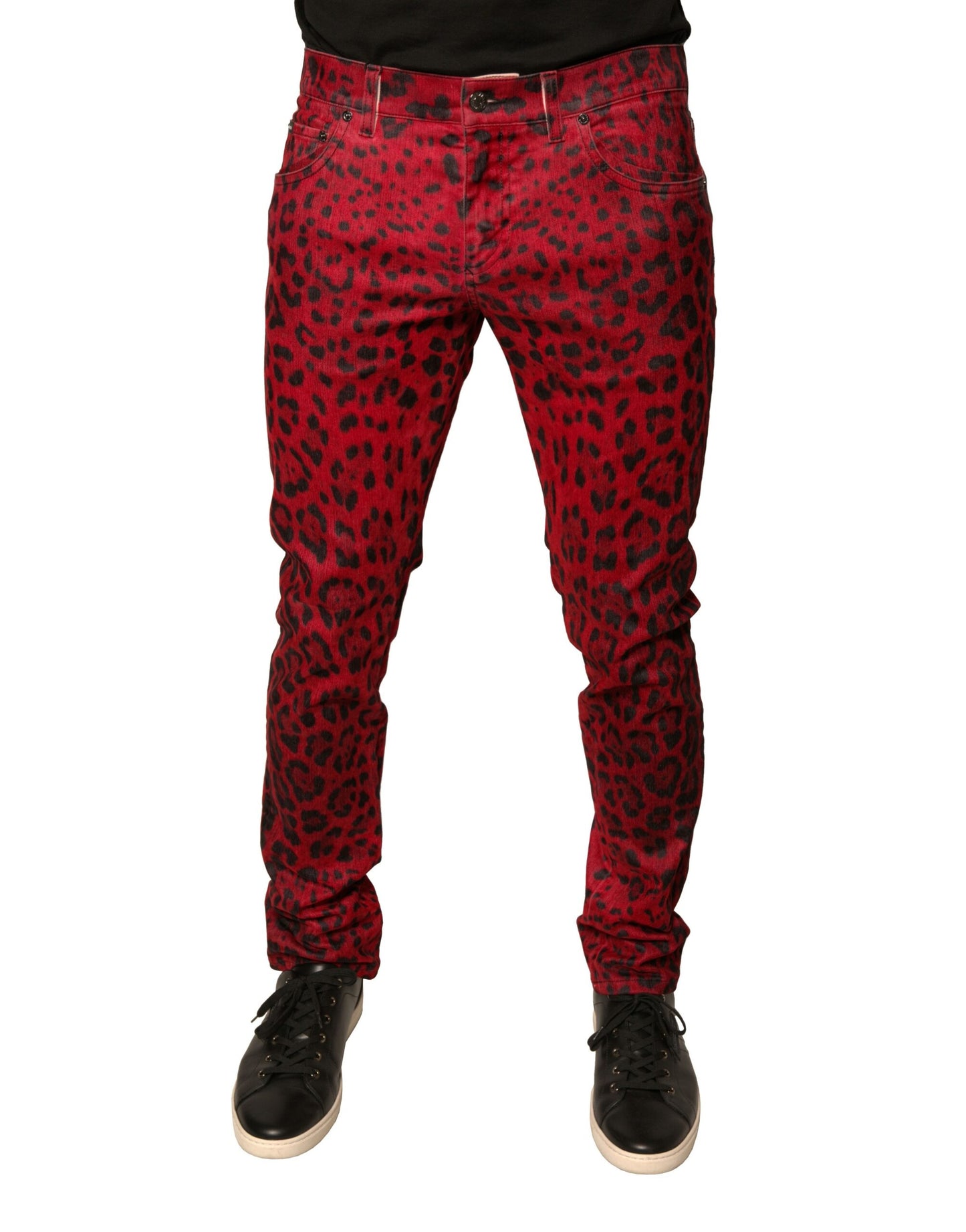 Dolce & Gabbana Red Leopard Cotton Stretch Skinny Denim Jeans Dolce & Gabbana