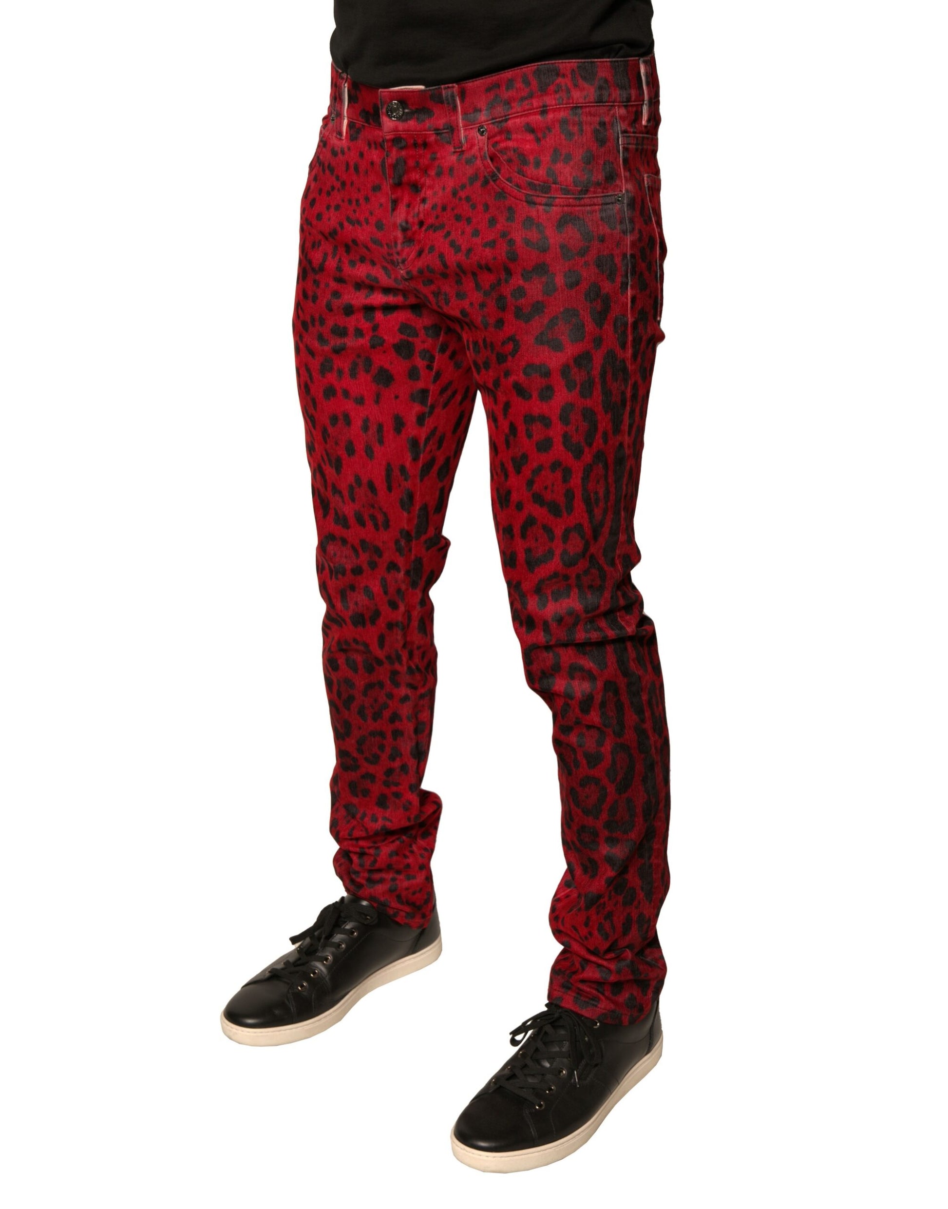 Dolce & Gabbana Red Leopard Cotton Stretch Skinny Denim Jeans Dolce & Gabbana