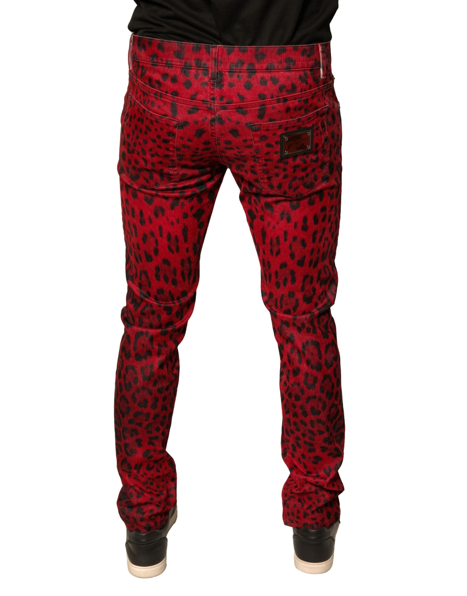 Dolce & Gabbana Red Leopard Cotton Stretch Skinny Denim Jeans Dolce & Gabbana