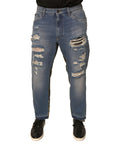 Dolce & Gabbana Blue Tattered Straight Cropped Denim Jeans - Eljoys Fashion 