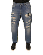 Dolce & Gabbana Blue Tattered Straight Cropped Denim Jeans - Eljoys Fashion 