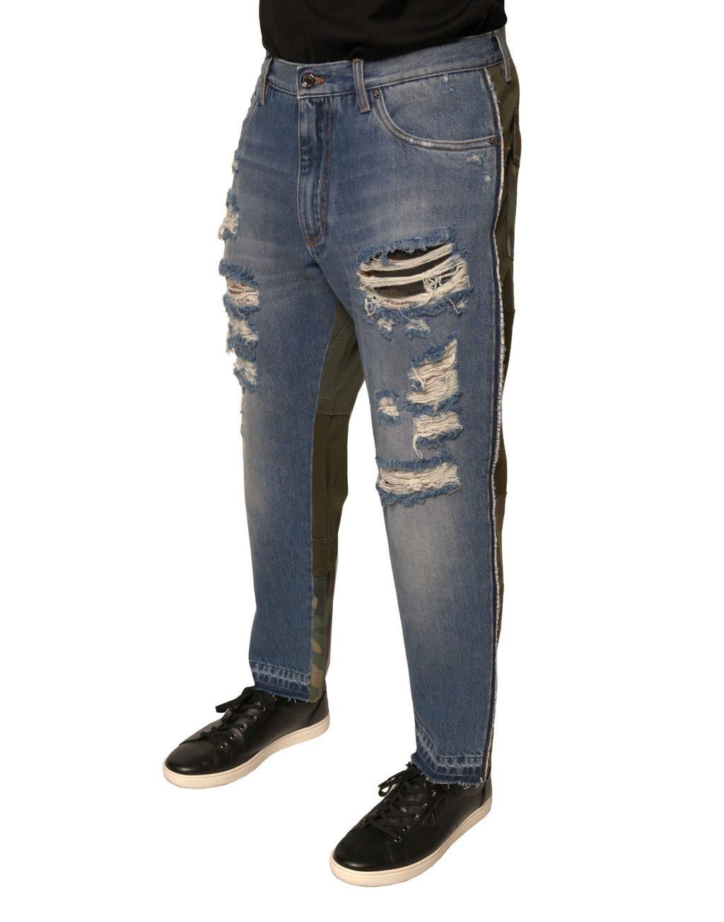 Dolce & Gabbana Blue Tattered Straight Cropped Denim Jeans - Eljoys Fashion 