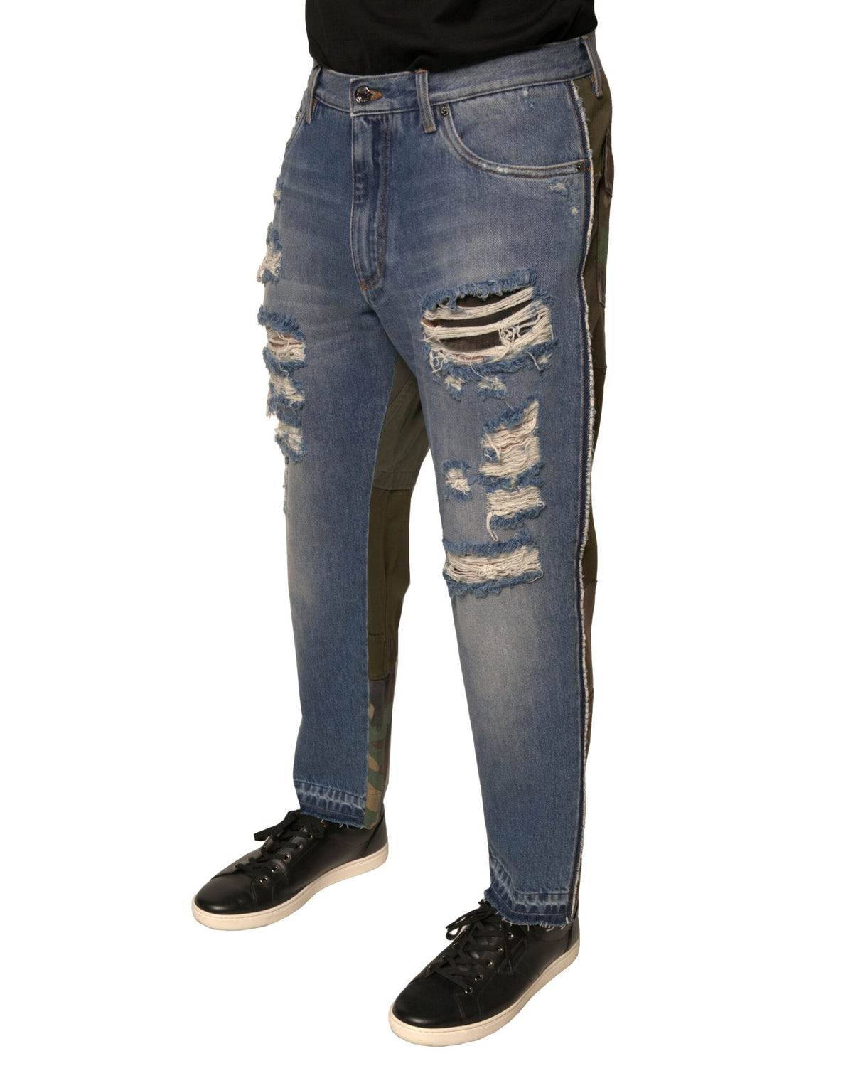Dolce & Gabbana Blue Tattered Straight Cropped Denim Jeans - Eljoys Fashion 