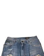 Dolce & Gabbana Blue Tattered Straight Cropped Denim Jeans - Eljoys Fashion 