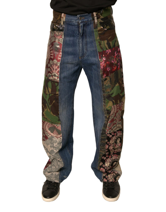 Dolce & Gabbana Blue Patchwork Cotton Straight Denim Jeans Dolce & Gabbana