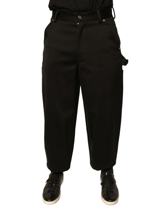 Dolce & Gabbana Black Cotton Mid Waist Cropped Pants Dolce & Gabbana