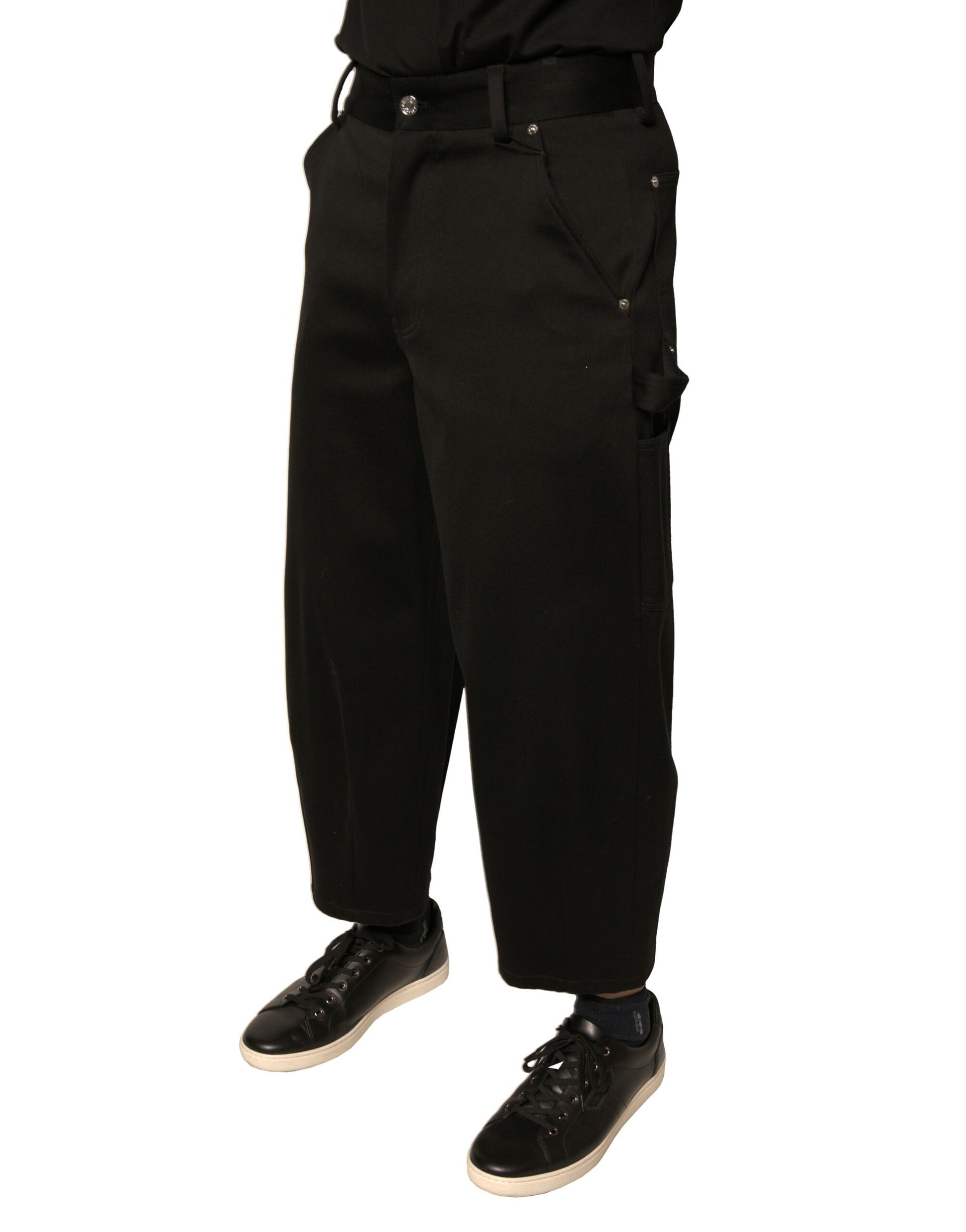 Dolce & Gabbana Black Cotton Mid Waist Cropped Pants Dolce & Gabbana