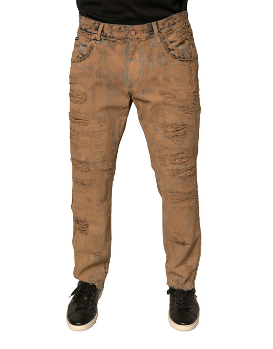 Dolce & Gabbana Brown Tattered Cotton Skinny Denim Jeans Dolce & Gabbana