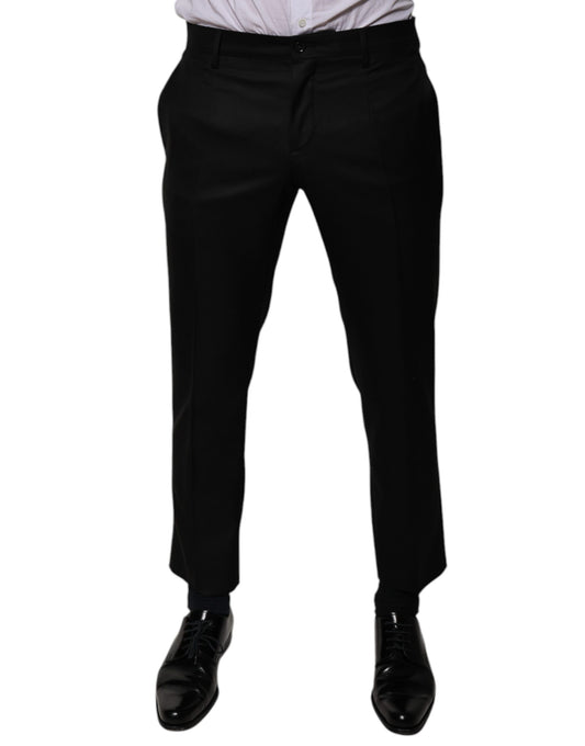 Dolce & Gabbana Black Wool Tapered Formal Dress Pants Dolce & Gabbana