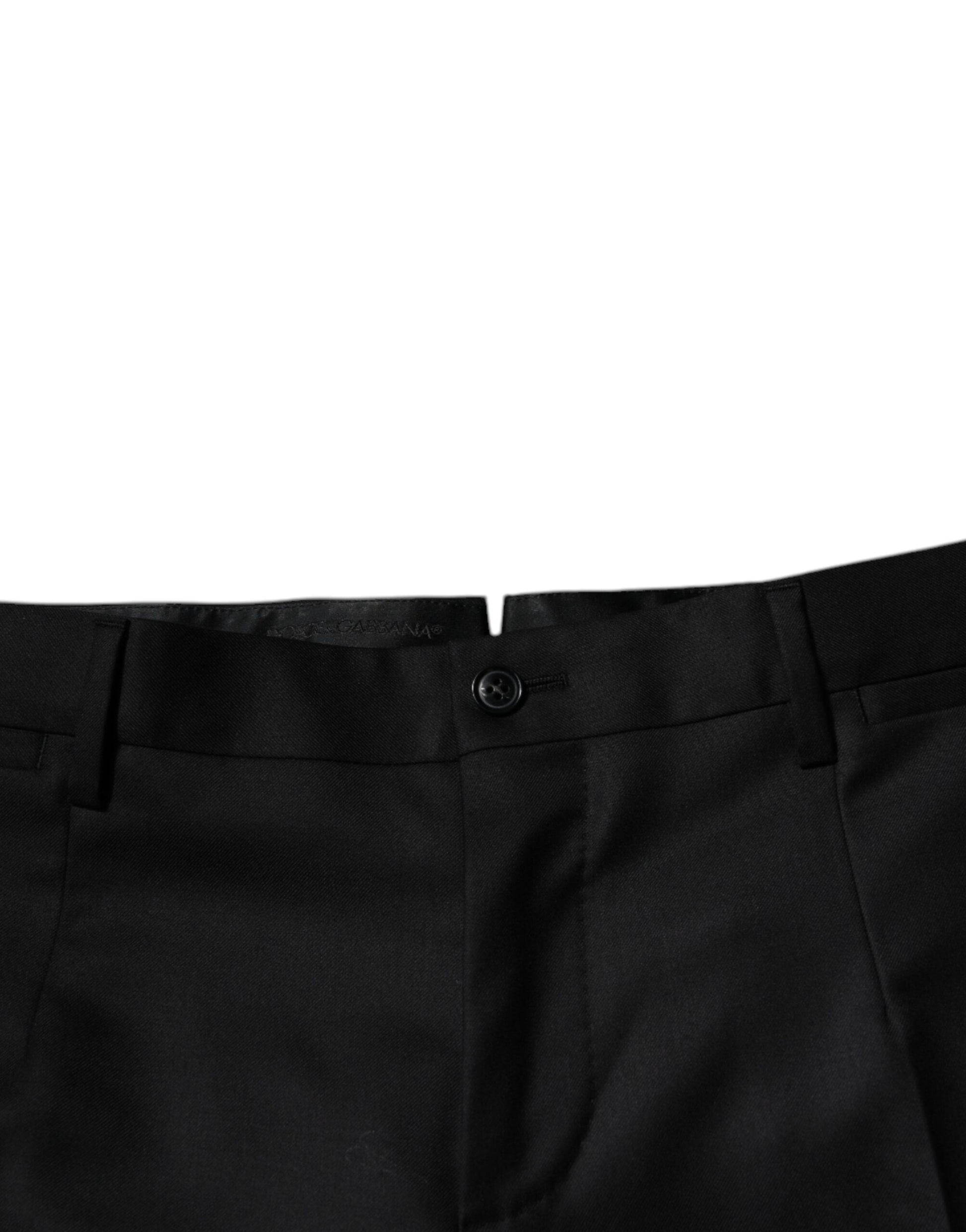 Dolce & Gabbana Black Wool Tapered Formal Dress Pants Dolce & Gabbana