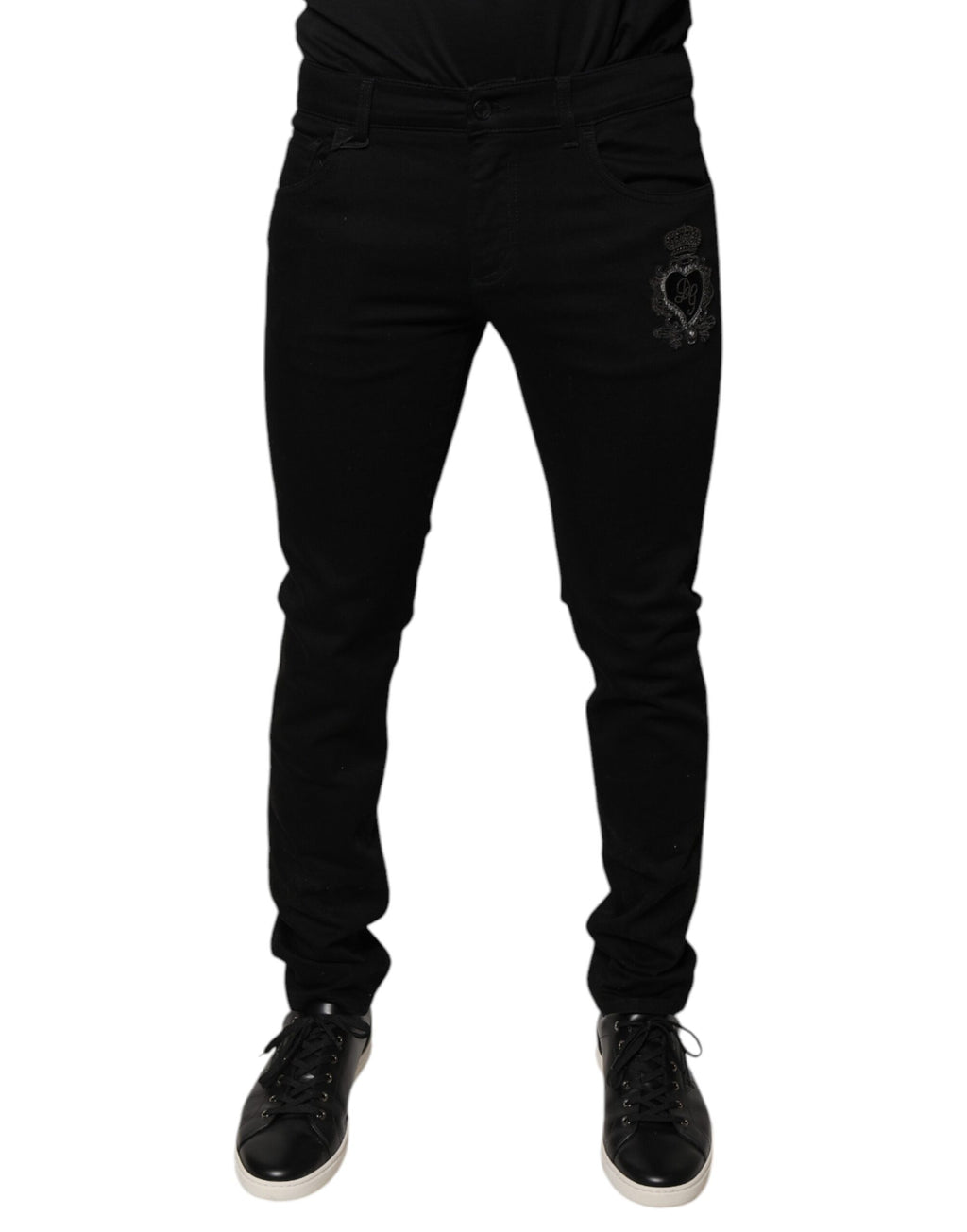 Dolce & Gabbana Black DG Crown Logo Cotton Skinny Denim Jeans - Eljoys Fashion 