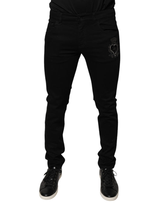 Dolce & Gabbana Black DG Crown Logo Cotton Skinny Denim Jeans Dolce & Gabbana