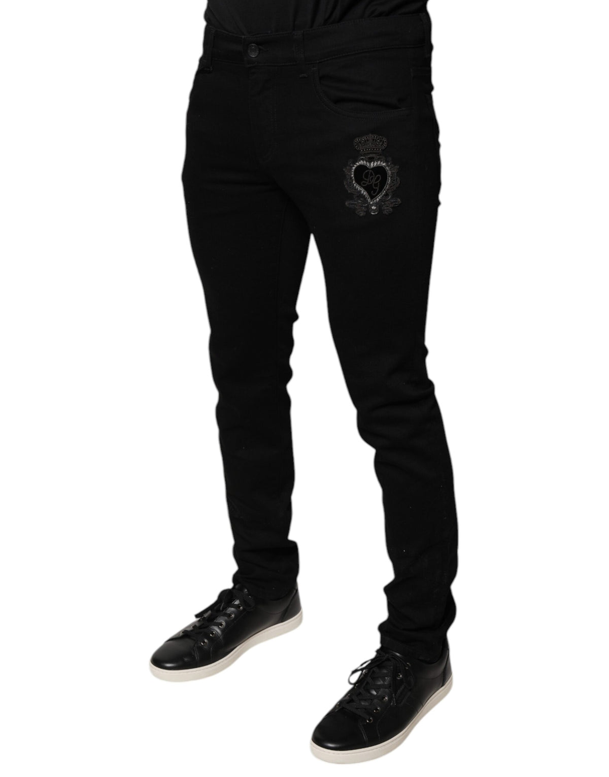 Dolce & Gabbana Black DG Crown Logo Cotton Skinny Denim Jeans - Eljoys Fashion 