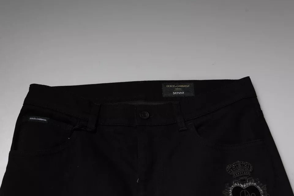 Dolce & Gabbana Black DG Crown Logo Cotton Skinny Denim Jeans - Eljoys Fashion 