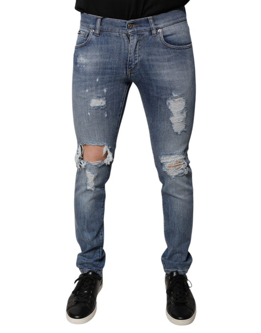 Dolce & Gabbana Blue Tattered Cotton Stretch Skinny Denim Jeans Dolce & Gabbana