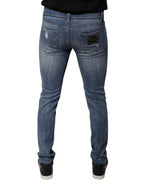 Dolce & Gabbana Blue Tattered Cotton Stretch Skinny Denim Jeans - Eljoys Fashion 