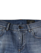 Dolce & Gabbana Blue Tattered Cotton Stretch Skinny Denim Jeans - Eljoys Fashion 