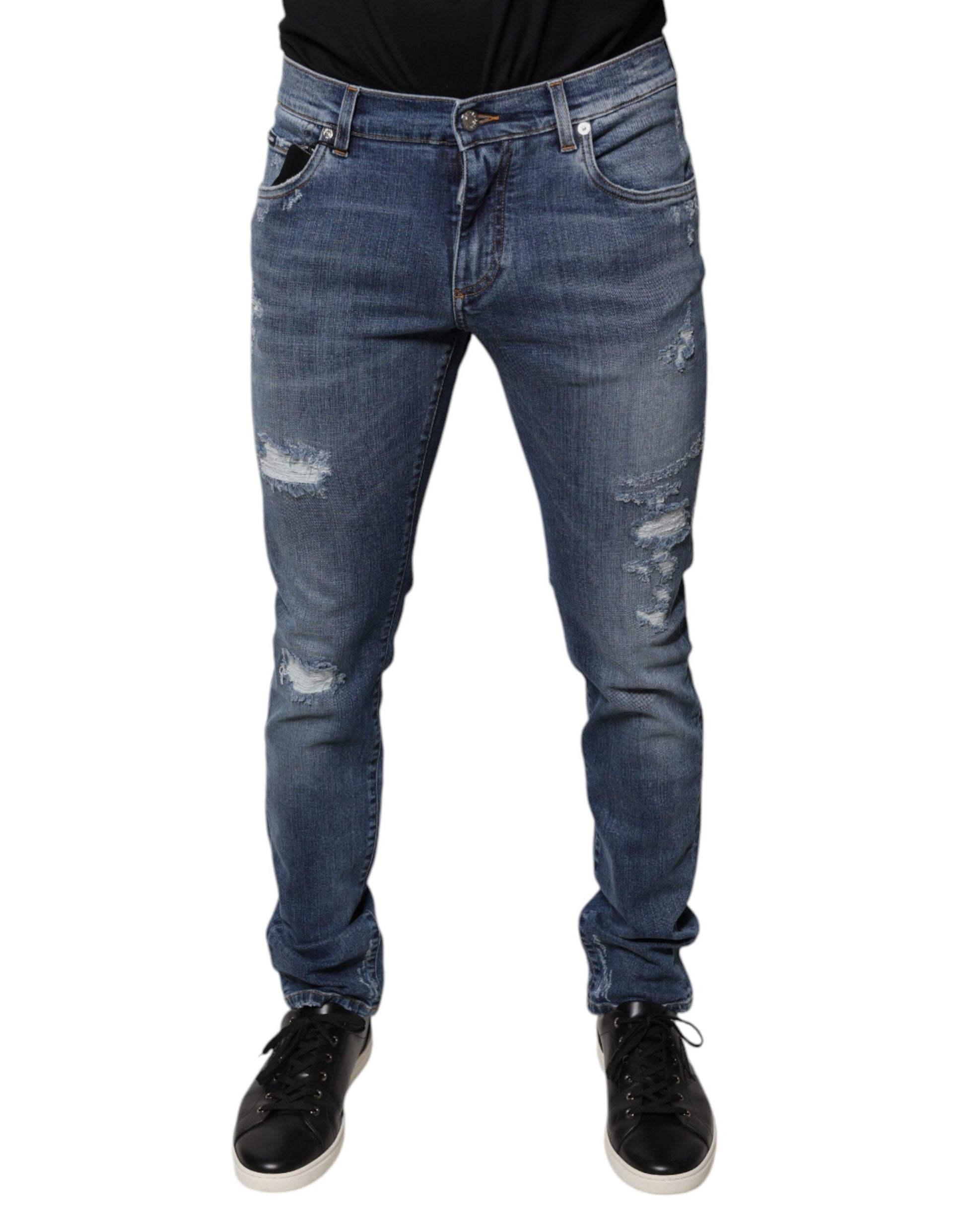 Dolce & Gabbana Blue Tattered Cotton Stretch Skinny Denim Jeans Dolce & Gabbana