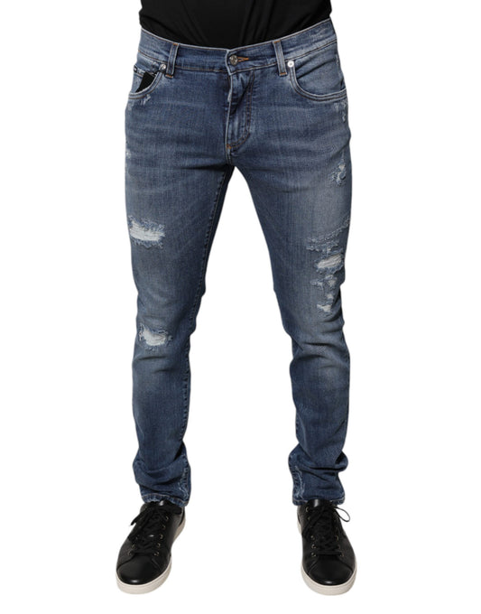 Dolce & Gabbana Blue Tattered Cotton Stretch Skinny Denim Jeans Dolce & Gabbana