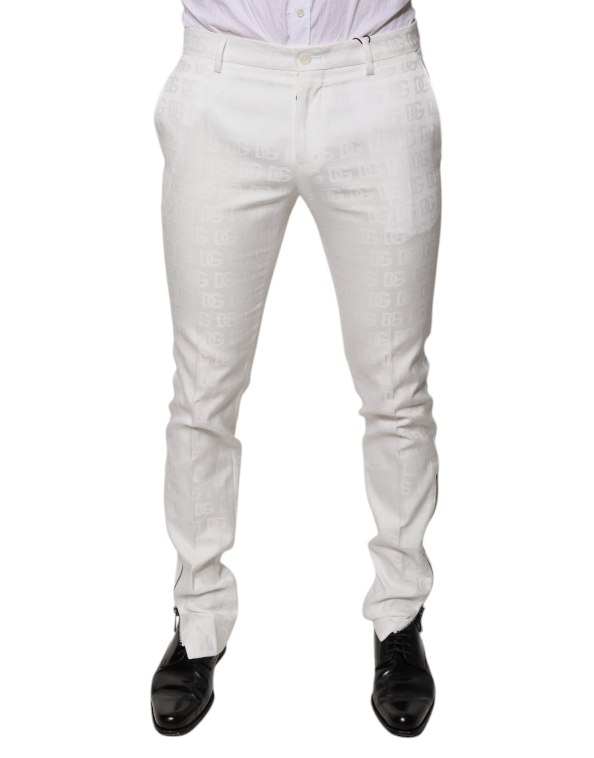 Dolce & Gabbana White Cotton Tapered Formal Dress Pants Dolce & Gabbana