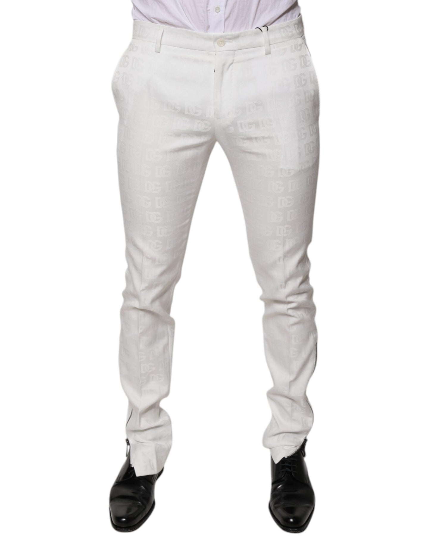 Dolce & Gabbana White Cotton Tapered Formal Dress Pants Dolce & Gabbana