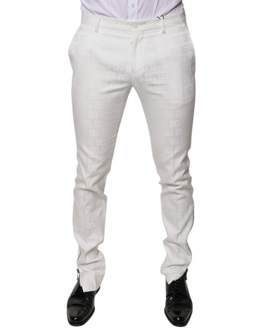 Dolce & Gabbana White Cotton Tapered Formal Dress Pants Dolce & Gabbana