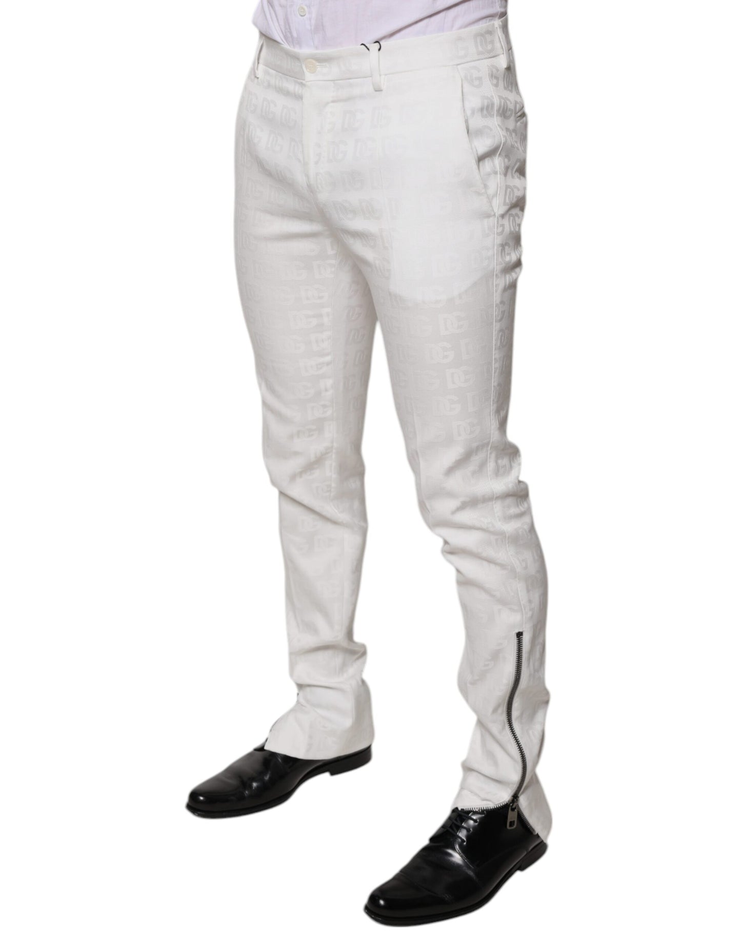 Dolce & Gabbana White Cotton Tapered Formal Dress Pants Dolce & Gabbana