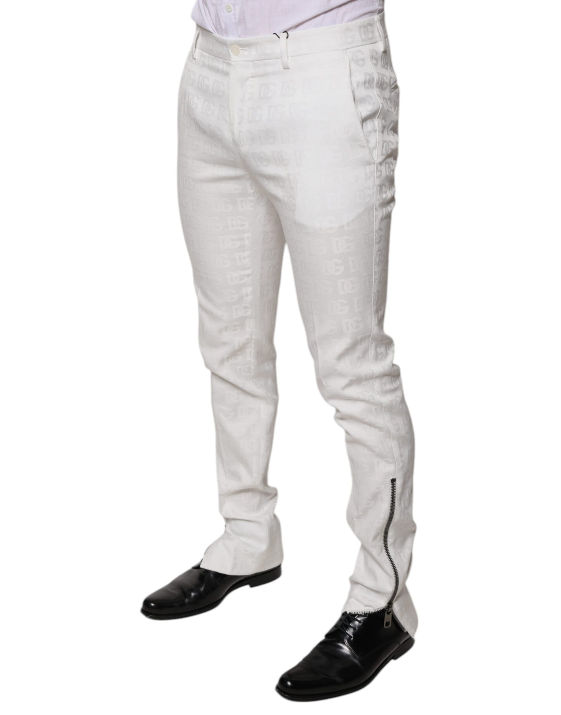 Dolce & Gabbana White Cotton Tapered Formal Dress Pants Dolce & Gabbana