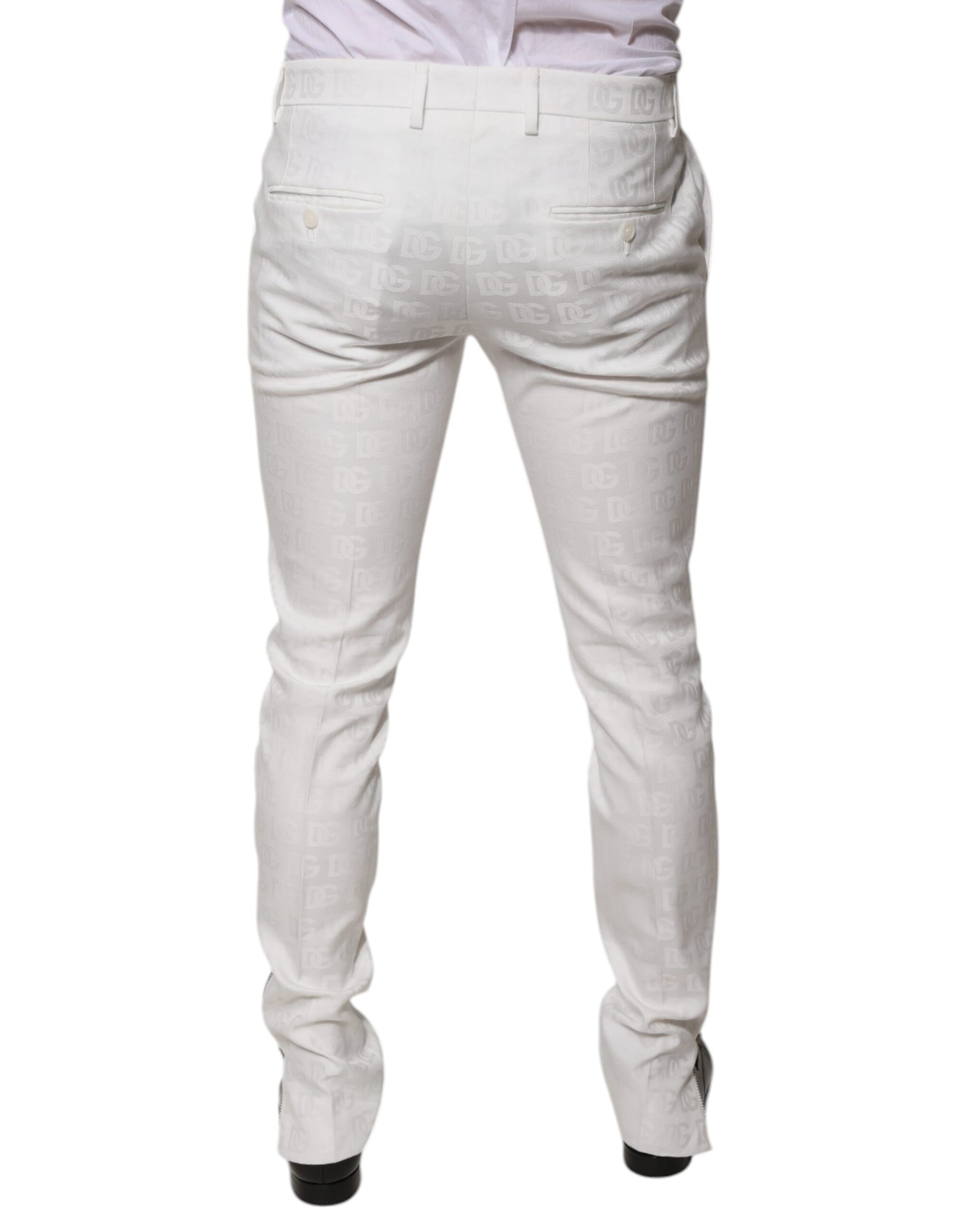 Dolce & Gabbana White Cotton Tapered Formal Dress Pants Dolce & Gabbana
