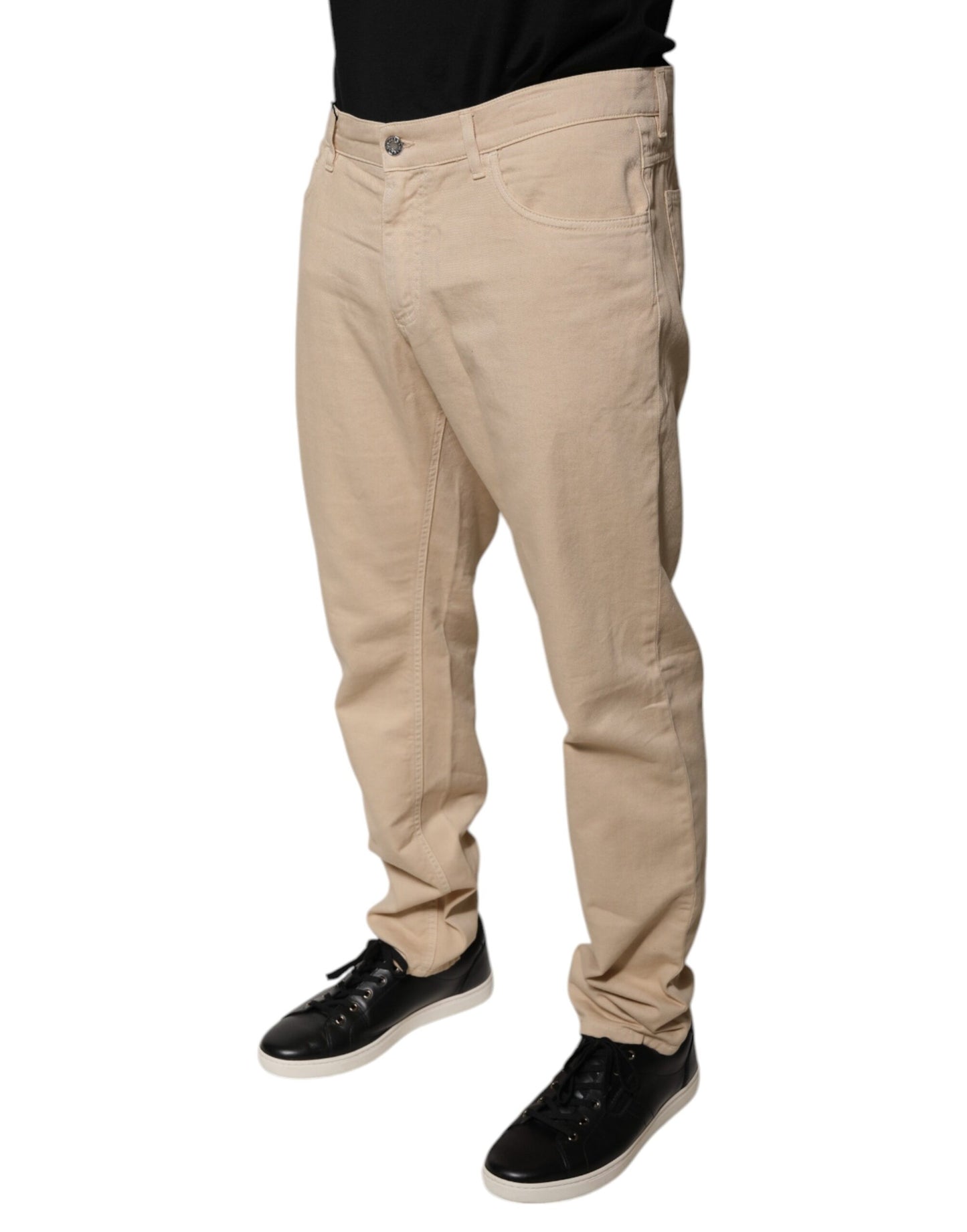 Dolce & Gabbana Beige Cotton Mid Waist Skinny Denim Jeans Dolce & Gabbana
