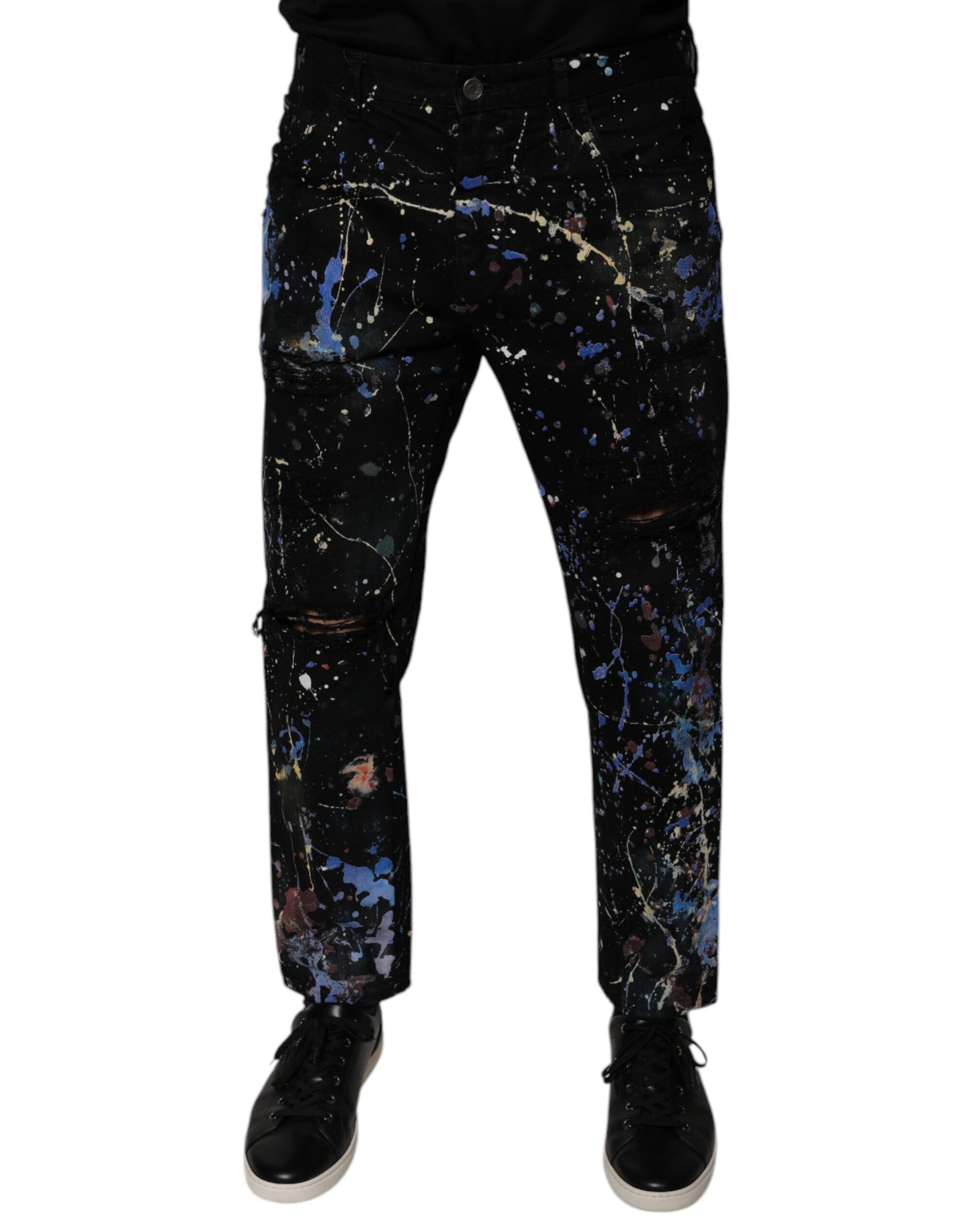 Dolce & Gabbana Black Color Splash Cotton Skinny Denim Jeans Dolce & Gabbana