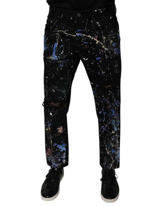 Dolce & Gabbana Black Color Splash Cotton Skinny Denim Jeans Dolce & Gabbana