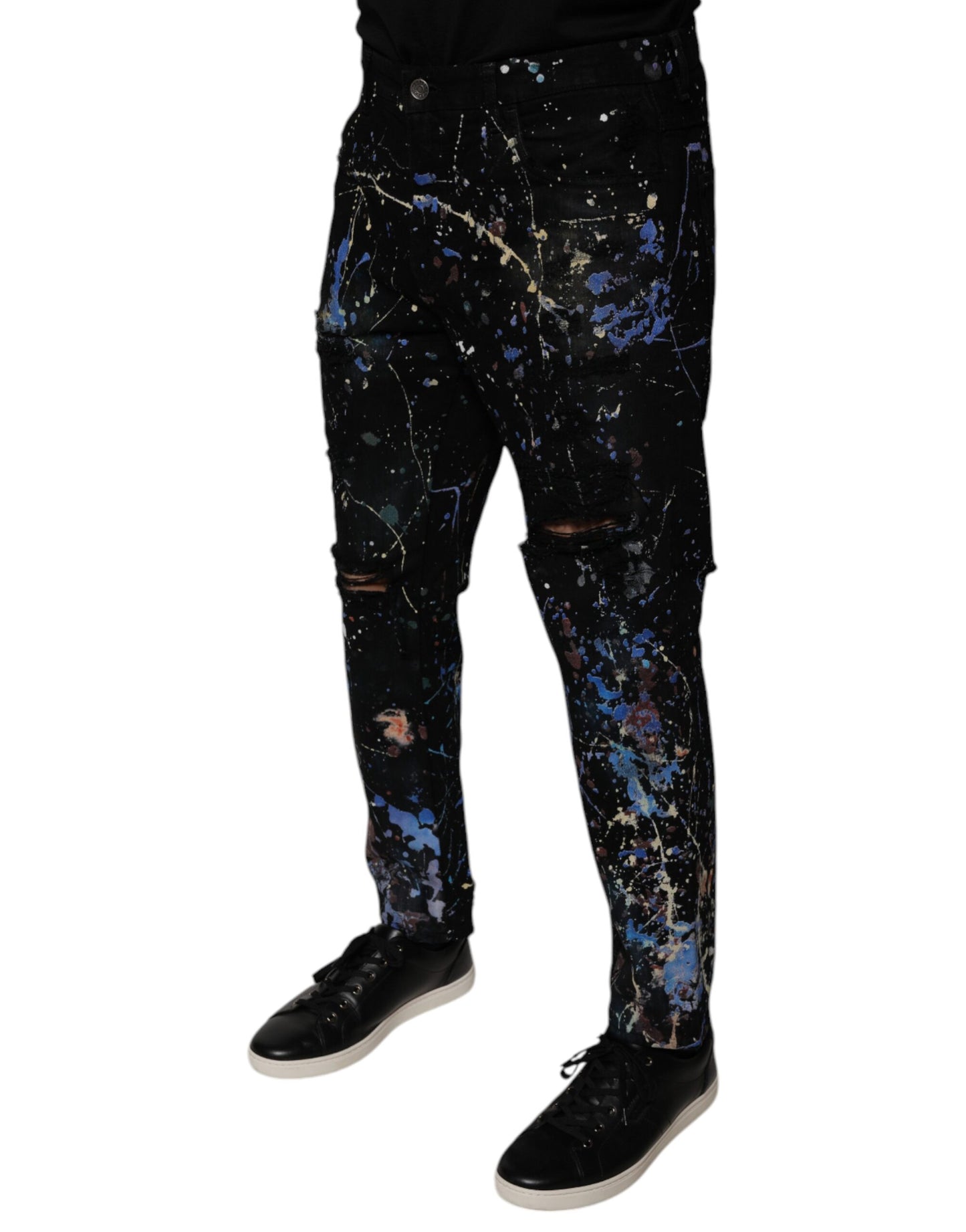 Dolce & Gabbana Black Color Splash Cotton Skinny Denim Jeans Dolce & Gabbana