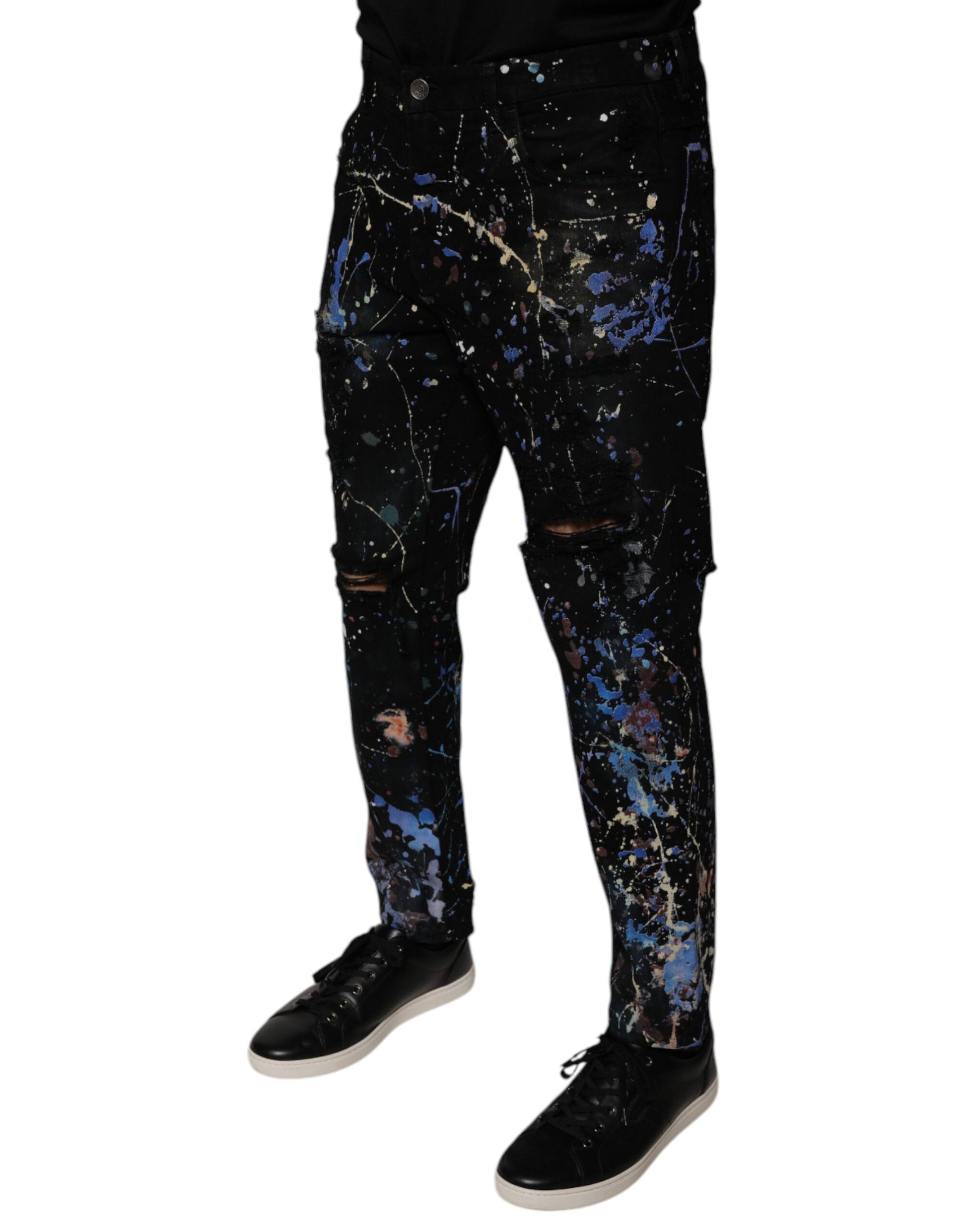 Dolce & Gabbana Black Color Splash Cotton Skinny Denim Jeans Dolce & Gabbana