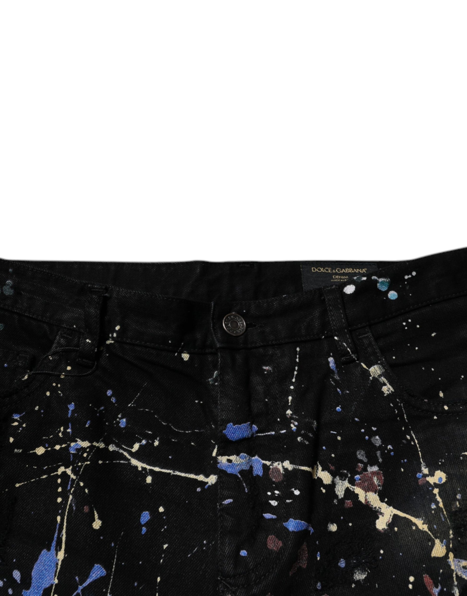 Dolce & Gabbana Black Color Splash Cotton Skinny Denim Jeans Dolce & Gabbana