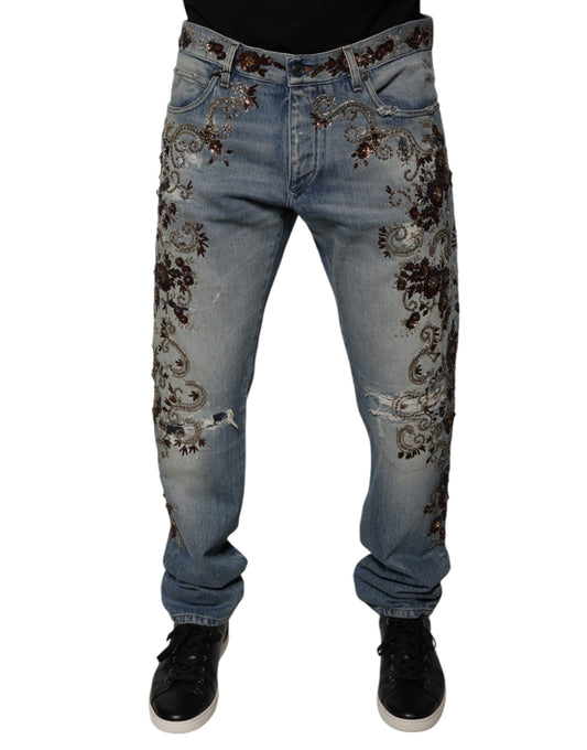 Dolce & Gabbana Light Blue Embroidered Skinny Denim Jeans Dolce & Gabbana